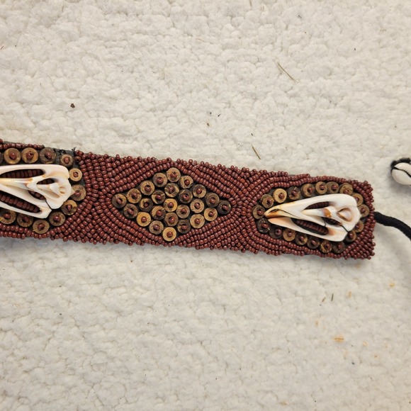 Handmade Beaded Cowrie Shell Belt Red Brown Tribal Boho Waist Tie Festival main image 7